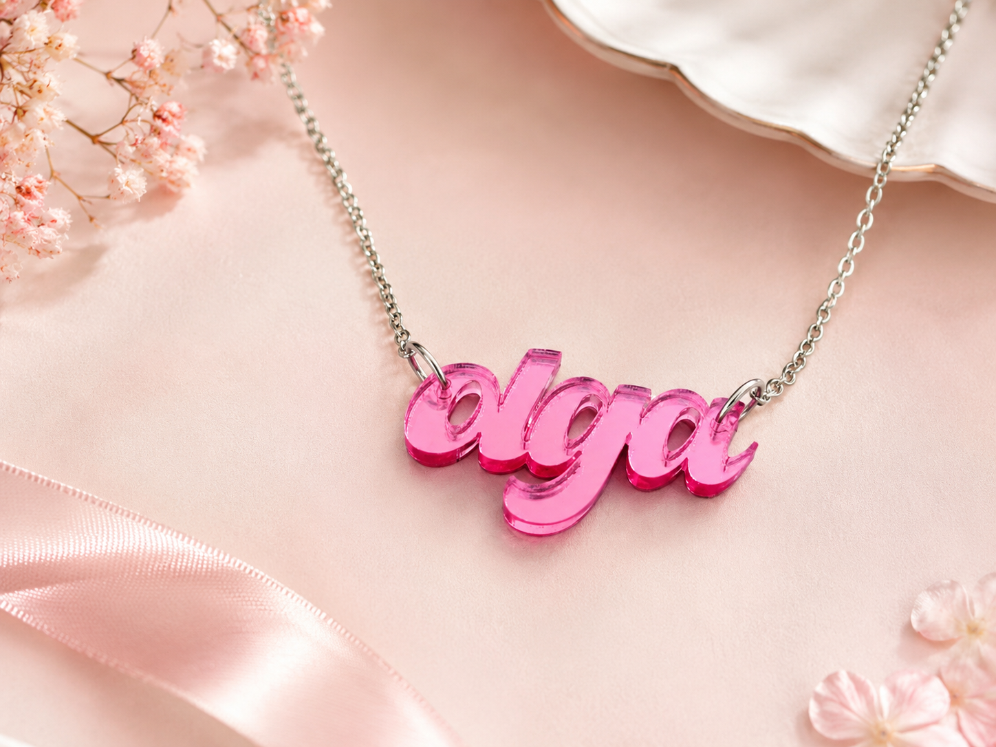 Custom Name Necklace • Acrylic Mirrored Name Pendant • Personalized Gift