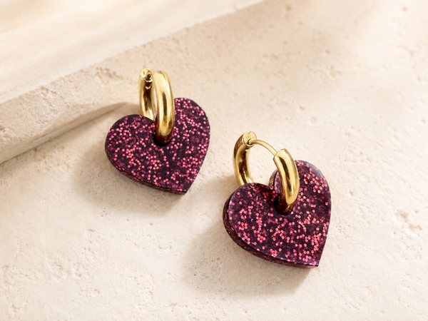Red Glitter Heart Hoop Earrings – Romantic Valentine’s Day Jewelry Gift