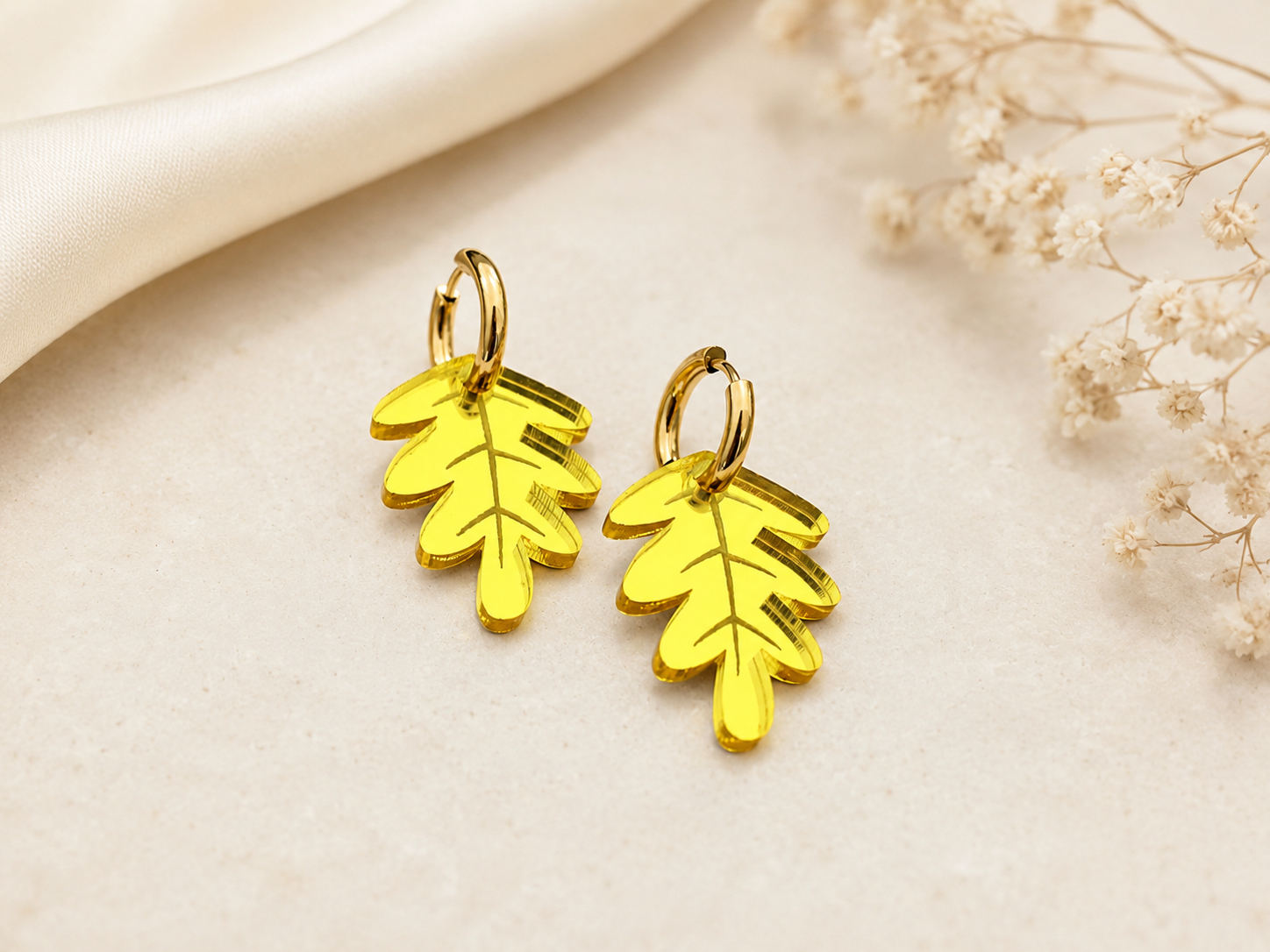 Gold Oak Leaf Earrings • Autumn Earrings • Acrylic Fall Jewelry