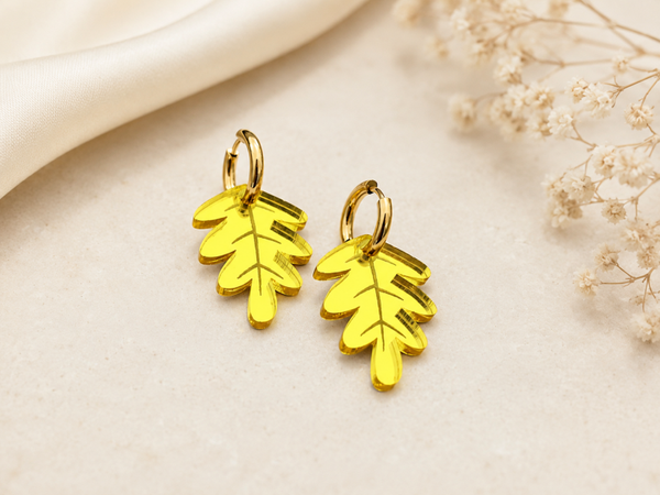 Gold Oak Leaf Earrings • Autumn Earrings • Acrylic Fall Jewelry
