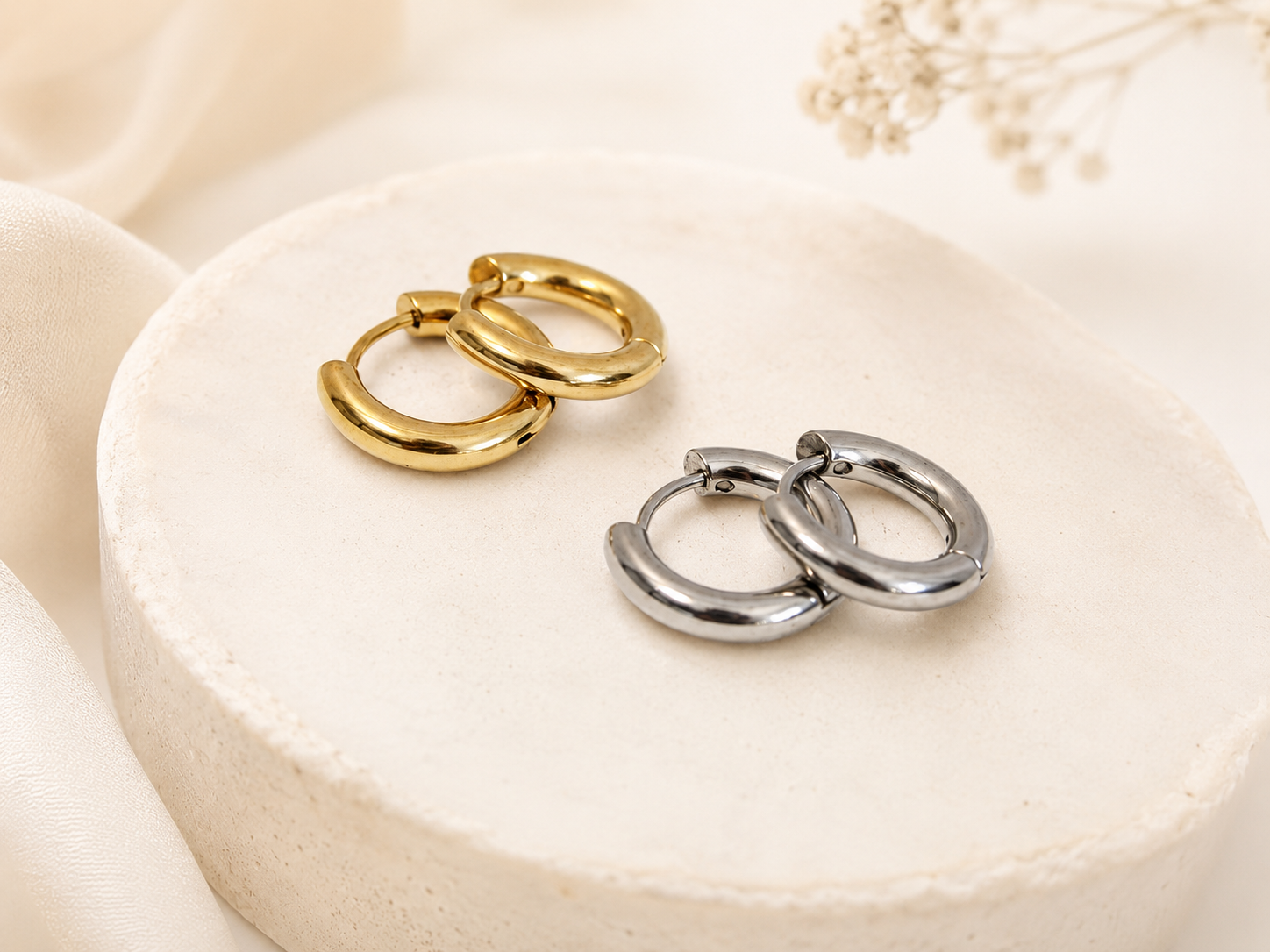 Chunky Stainless Steel Hoop Earrings – Gold & Silver Set (2 Pairs)