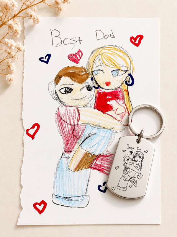 Personalized Kids Drawing Keychain – Custom Engraved Stainless Steel Keychain