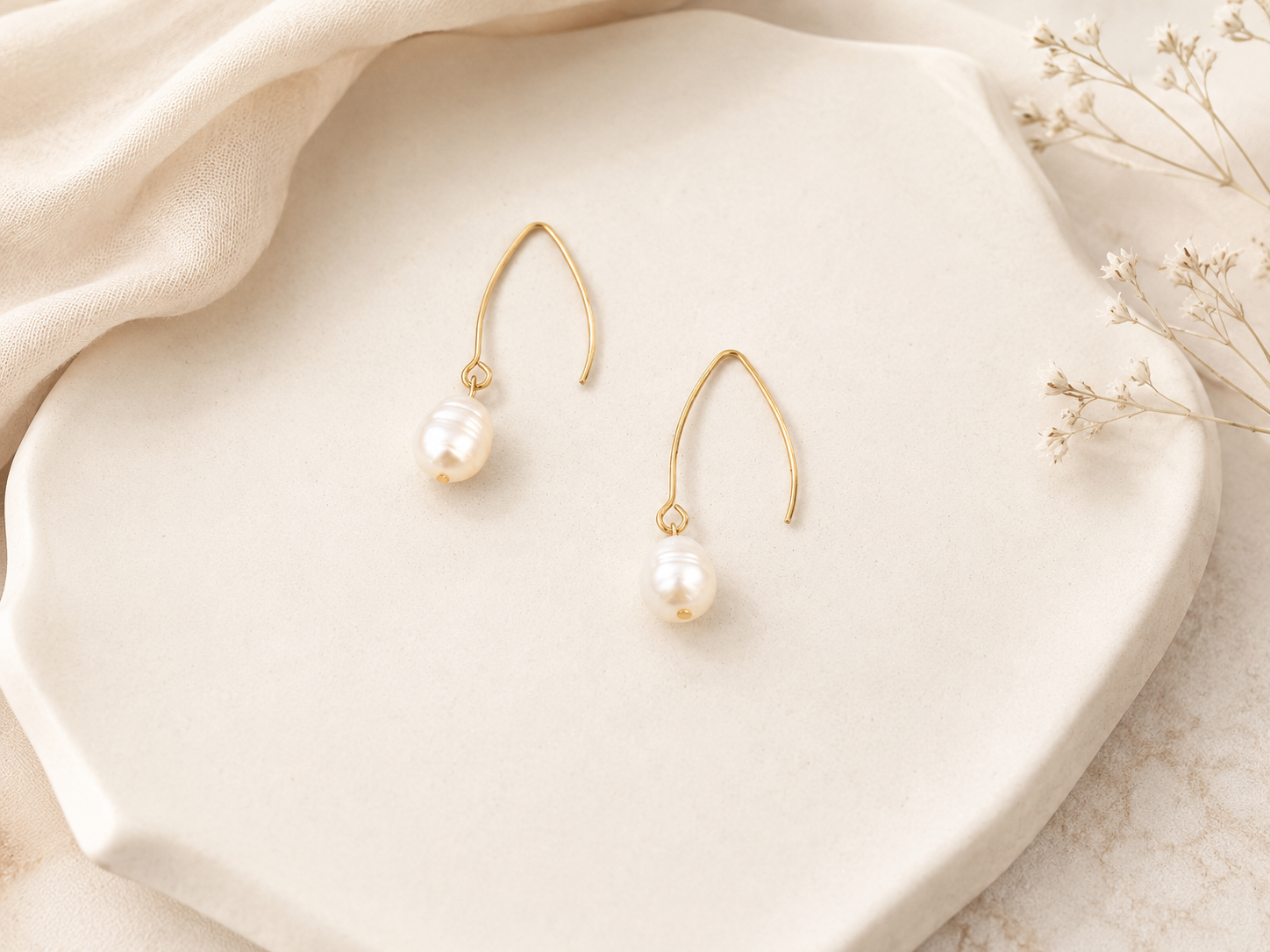 Freshwater Pearl Drop Earrings • Minimal Gold Dangle Earrings