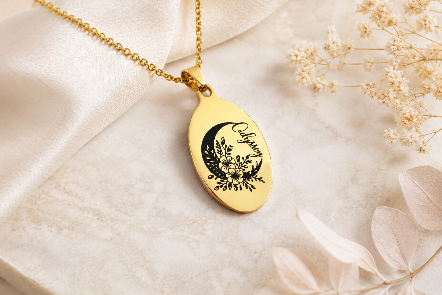Personalized Oval Pendant Necklace | Engraved Name Jewelry | Gift for Her