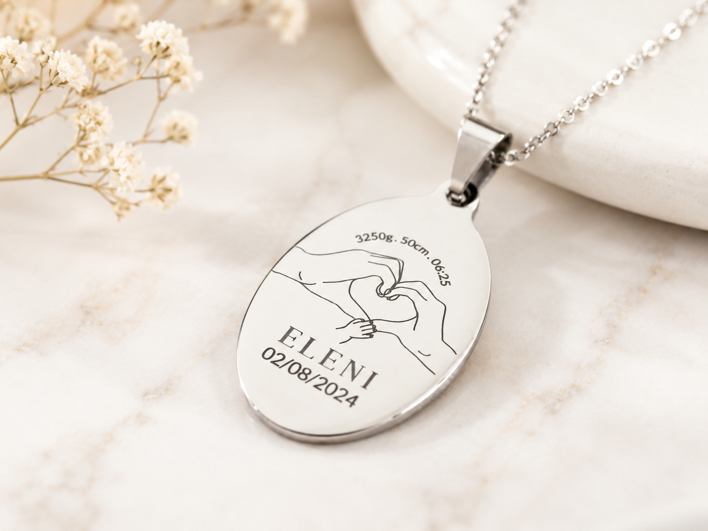 Personalized Birth Detail Necklace • Baby Name & Stats Pendant
