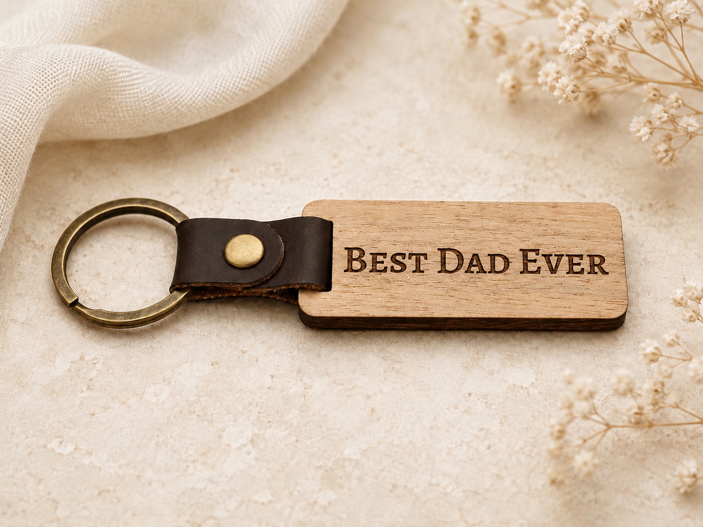 Engraved Wooden Keychain • Drive Safe | Best Dad Ever | Custom Message | Valentine’s Gift for Him