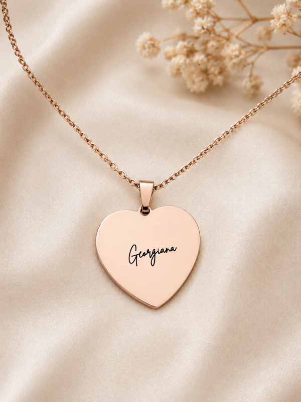 Personalized Heart Name Necklace – Rose Gold | Custom Engraved Stainless Steel Necklace | Limassol Cyprus