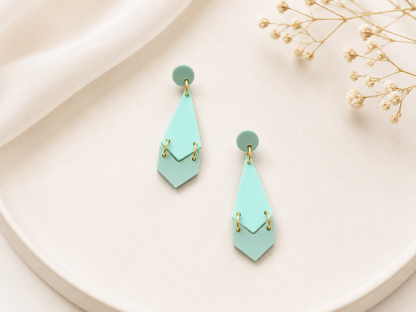 Mint Geometric Statement Earrings