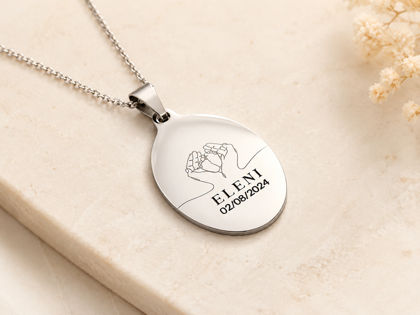Personalized Baby Name Oval Necklace