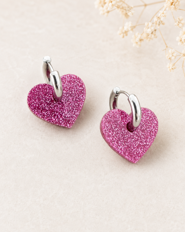 Pink Glitter Heart Earrings – Sparkly Valentine’s Day Gift Jewelry