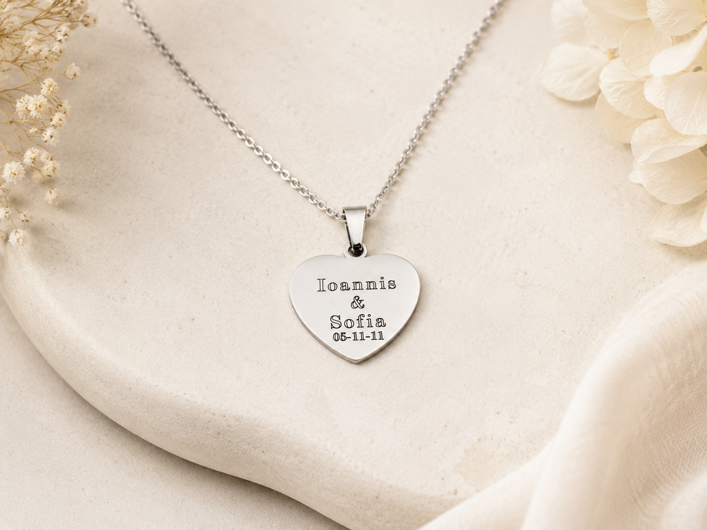 Personalized Heart Necklace • Names & Anniversary Date Engraving | Perfect Valentine’s Day Gift for her