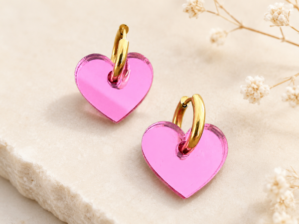 Pink Heart Hoop Earrings – Valentine’s Day Gift Handmade Jewelry