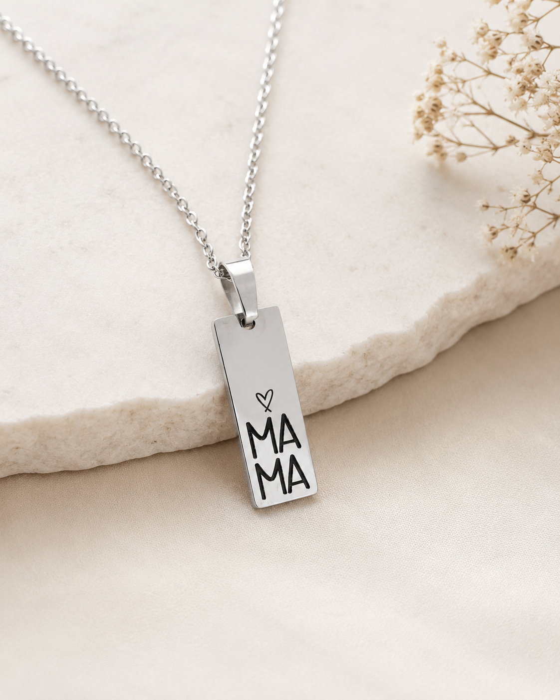 MAMA Necklace • Stainless Steel Mom Pendant • Minimalist Gift for Mom