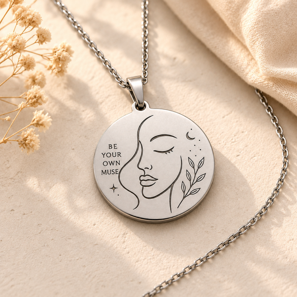 Be Your Own Muse Necklace – Inspirational Minimalist Face Line Art Necklace | Personalized Stainless Steel Gift for Her