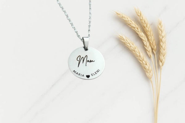 Personalized Mom Necklace • Engraved Name Necklace • Stainless Steel