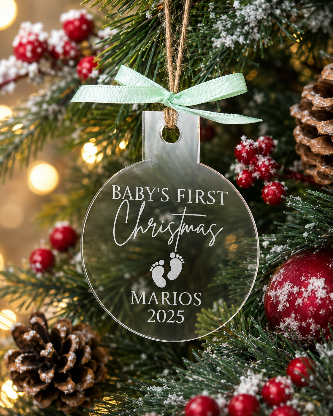 Baby’s First Christmas Ornament – Personalized Acrylic Keepsake (Name & Year)