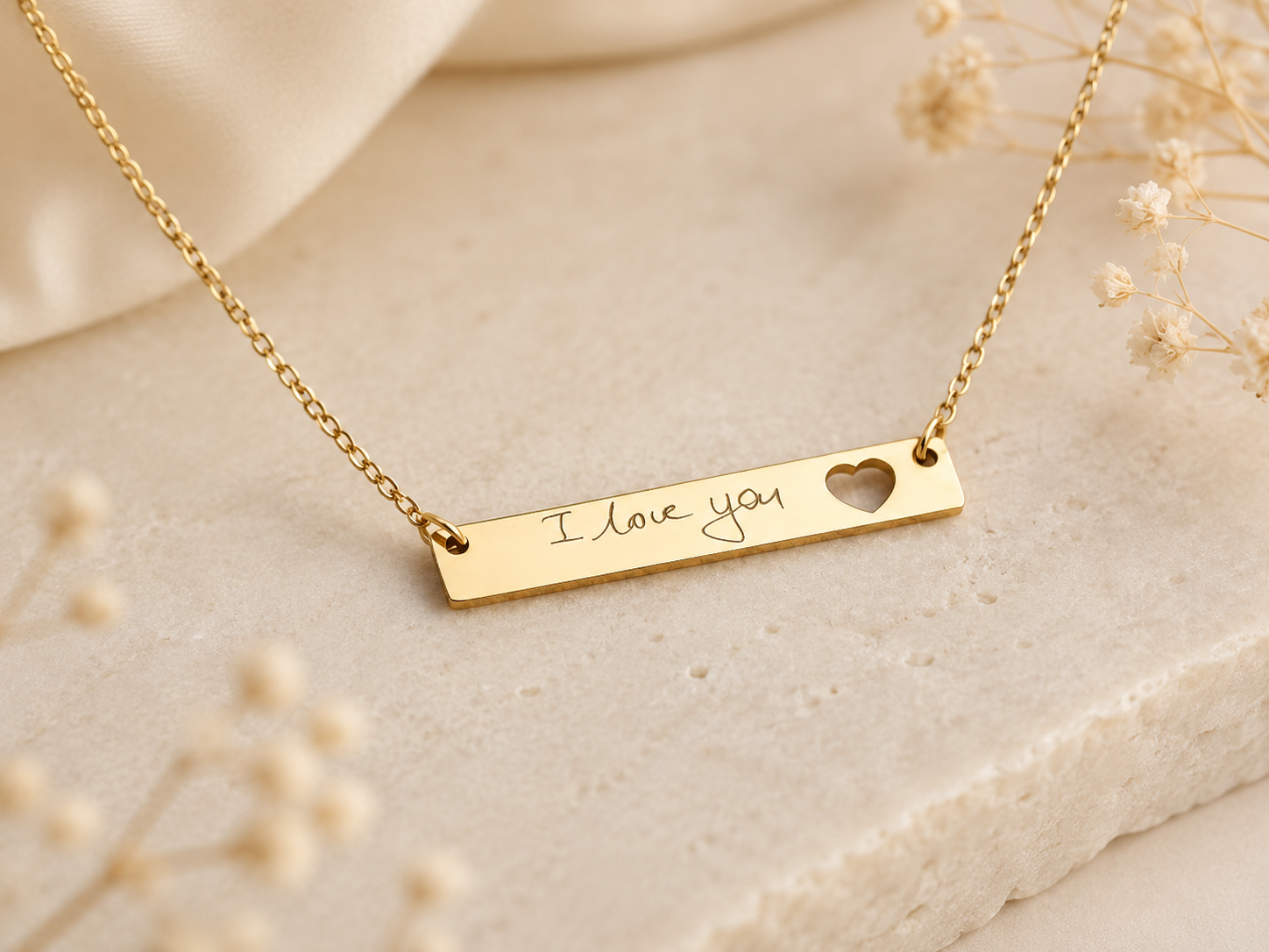 Handwriting Necklace • Custom Bar Pendant Engraved from Real Handwriting
