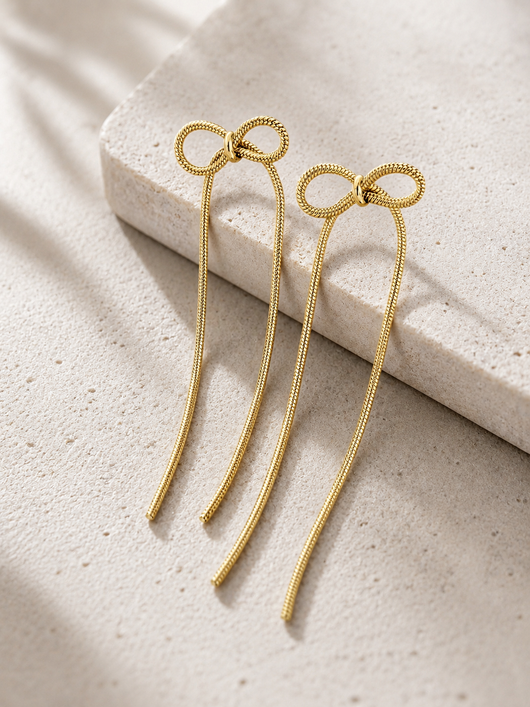 Gold Rope Bow Drop Earrings – Long Elegant Dangle Earrings | Olexia Creations