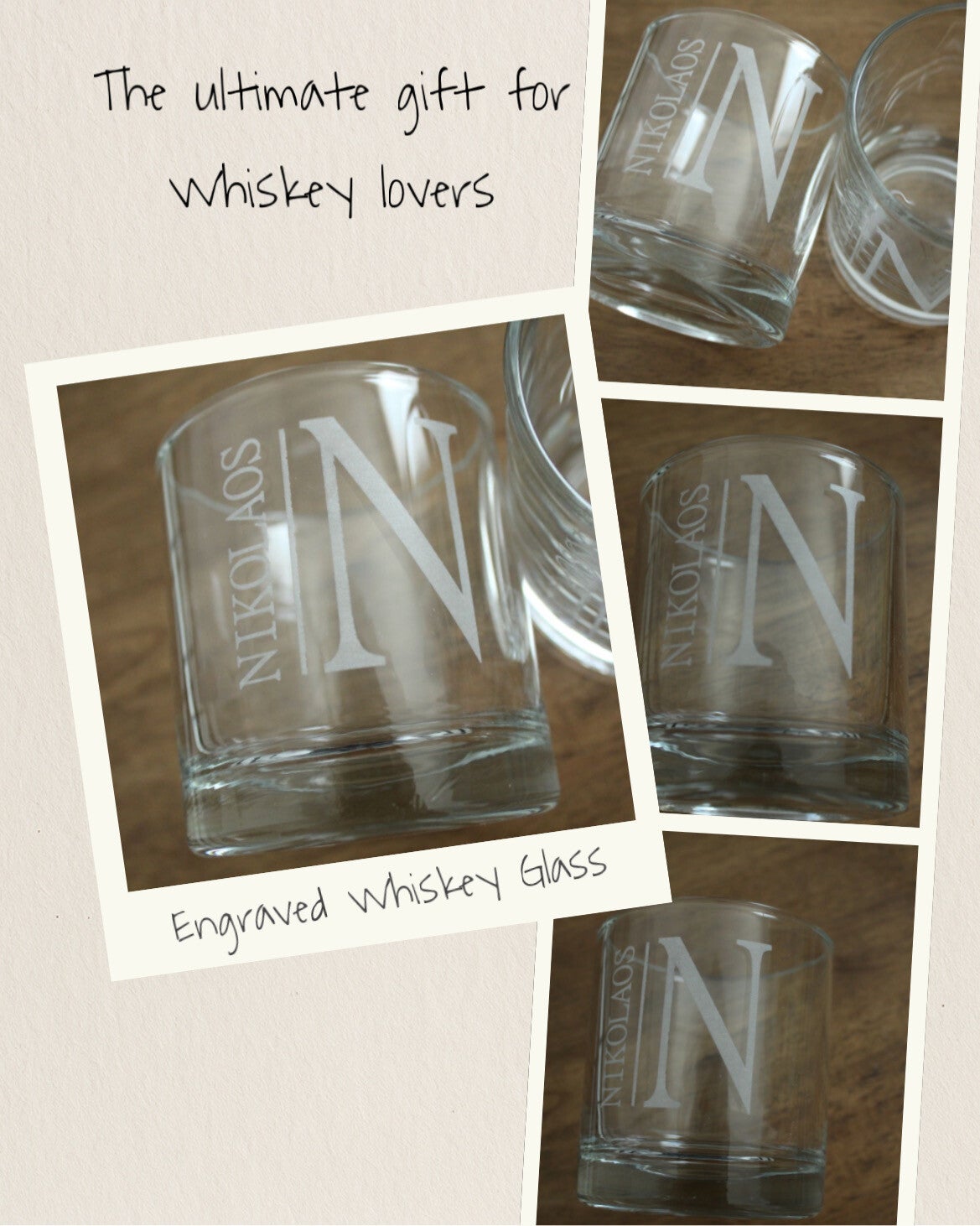 Personalized Engraved Whiskey Glass – Custom Initial & Name