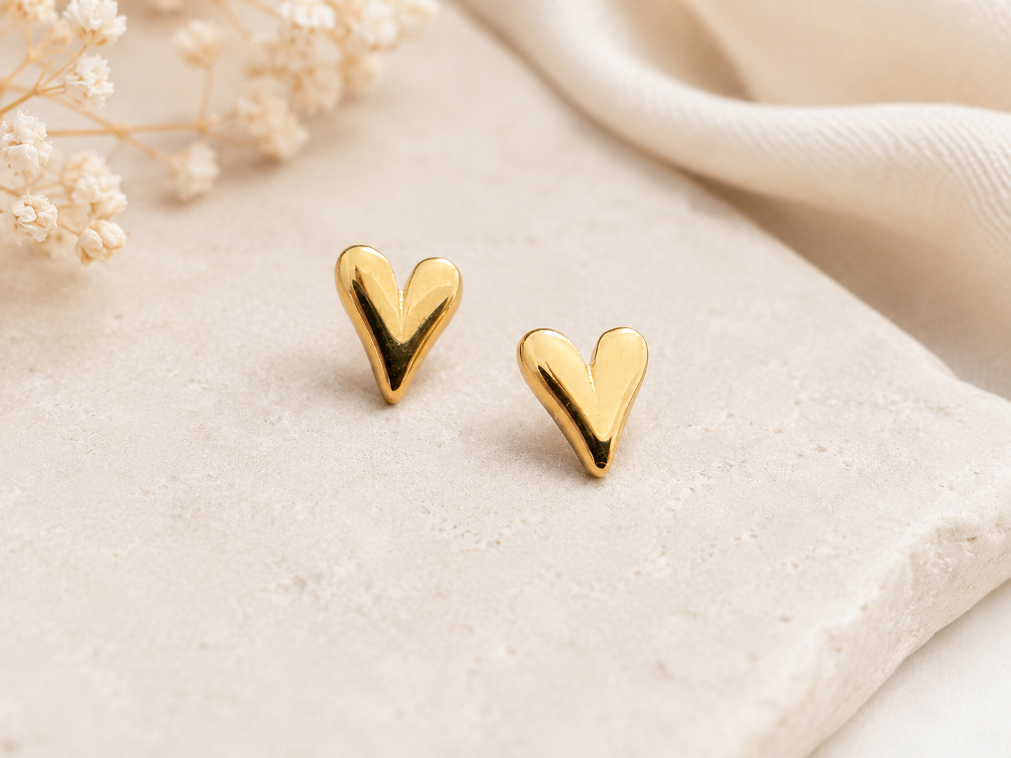 Gold Heart Stud Earrings – Minimal Valentine’s Day Jewelry Gift for Her