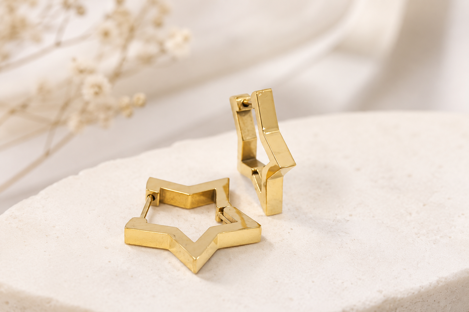 Star Hoop Earrings • Gold Stainless Steel