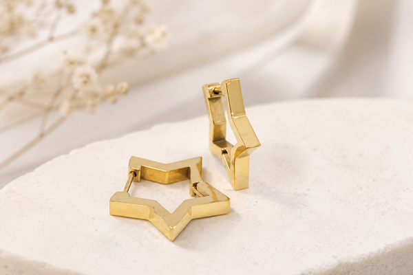 Star Hoop Earrings • Gold Stainless Steel