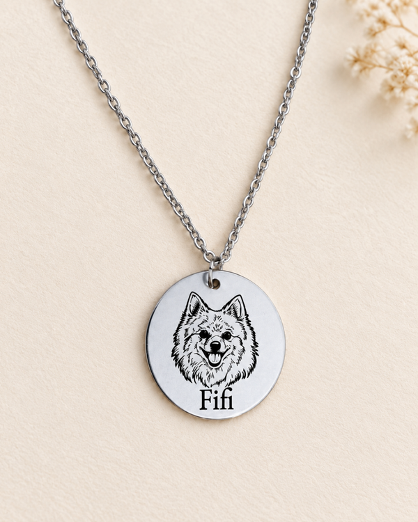 Custom Pet Portrait Necklace • Engraved Dog or Cat Necklace