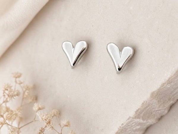 Silver Heart Stud Earrings – Minimal Valentine’s Day Jewelry Gift for Her