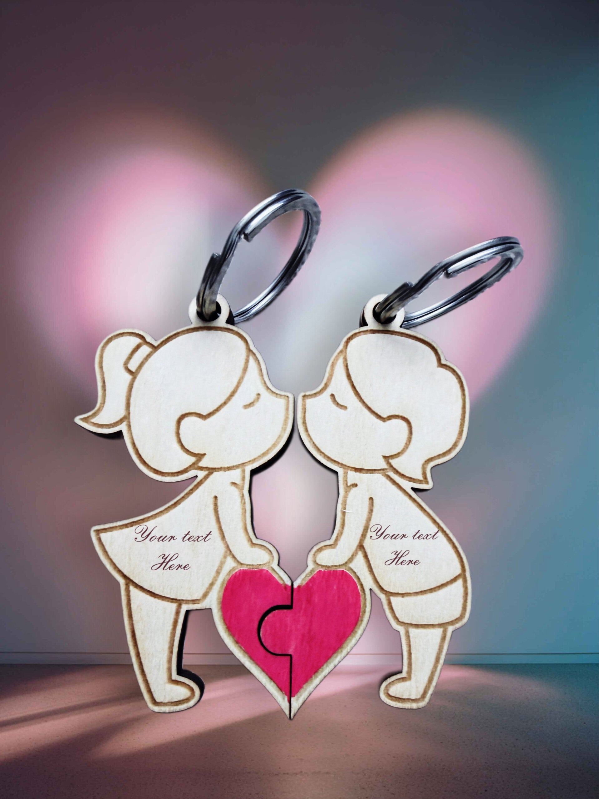 Personalized Couple Keychains – Wooden Puzzle Heart Set. Valentine’s Day gift