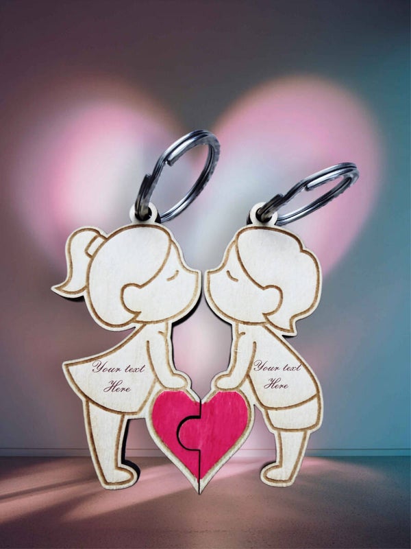 Personalized Couple Keychains – Wooden Puzzle Heart Set. Valentine’s Day gift