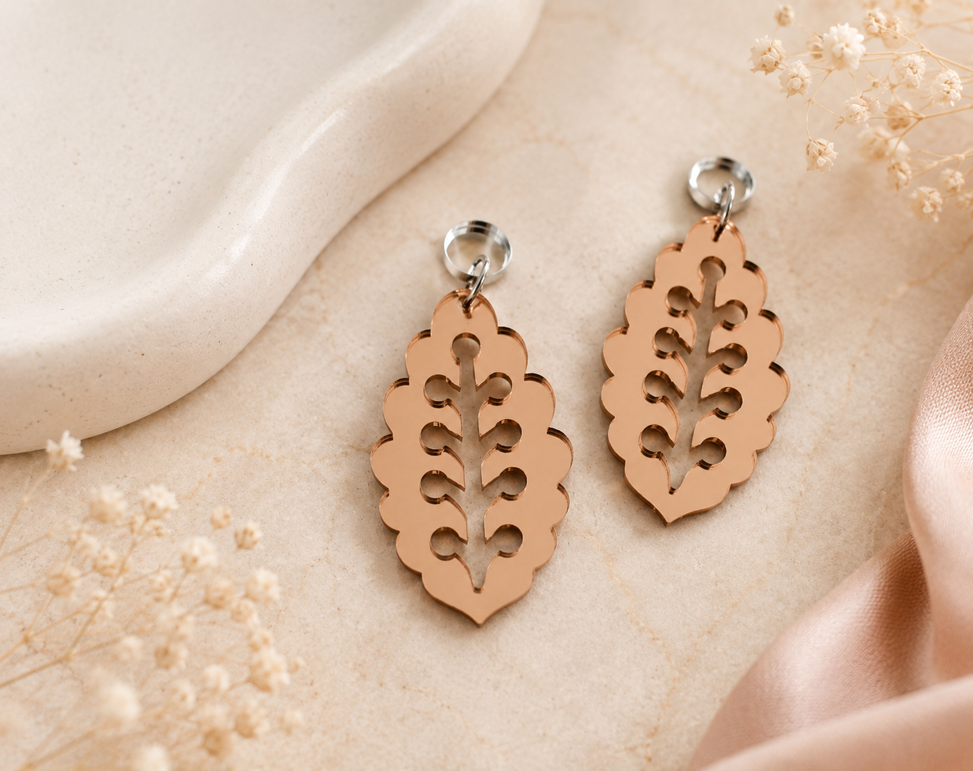 Mirror Bronze Leaf Earrings | Lightweight Acrylic Statement Earrings