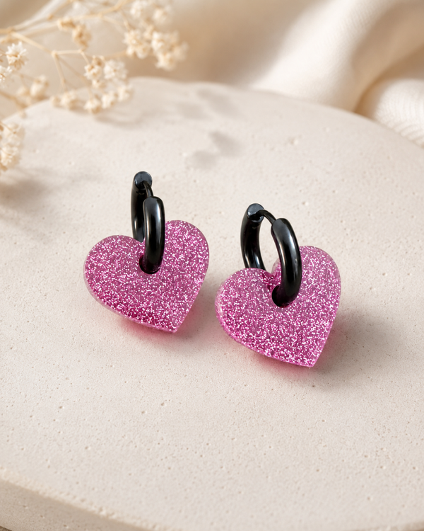 Pink Glitter Heart Earrings – Bold Valentine’s Jewelry Gift