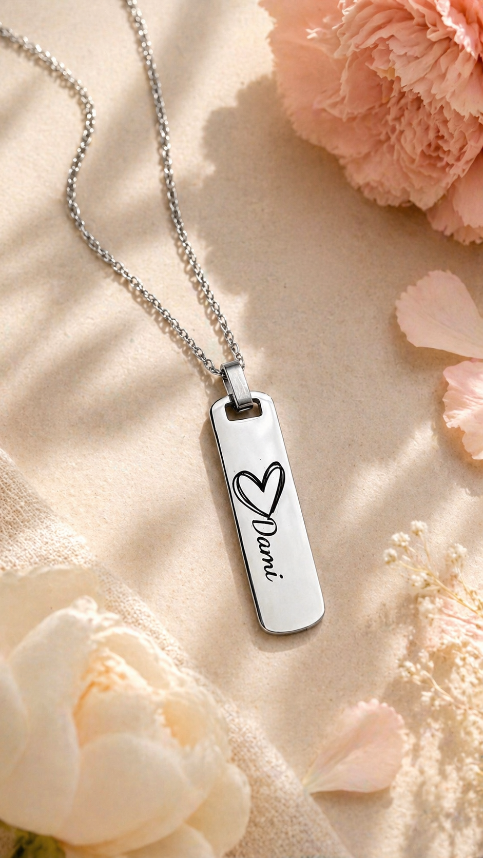 Personalized Vertical Bar Necklace • Silver Engraved Name Pendant