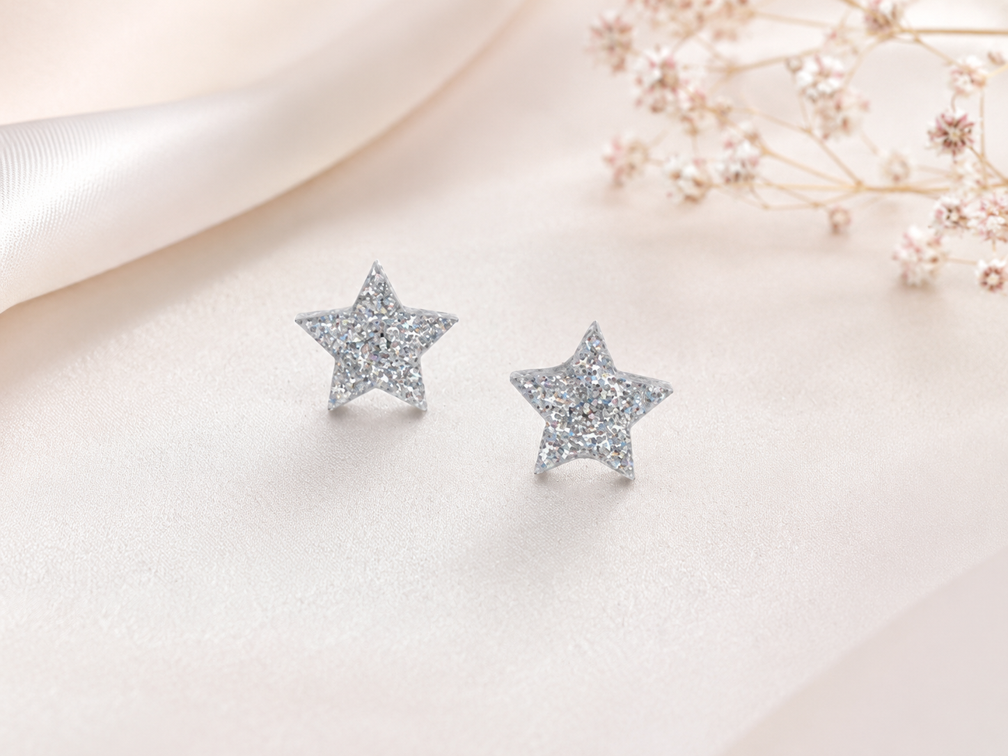 Mini Glitter Star Stud Earrings • Silver Sparkle Acrylic Stars