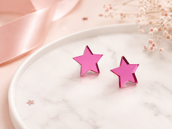 Pink Mirror Star Earrings