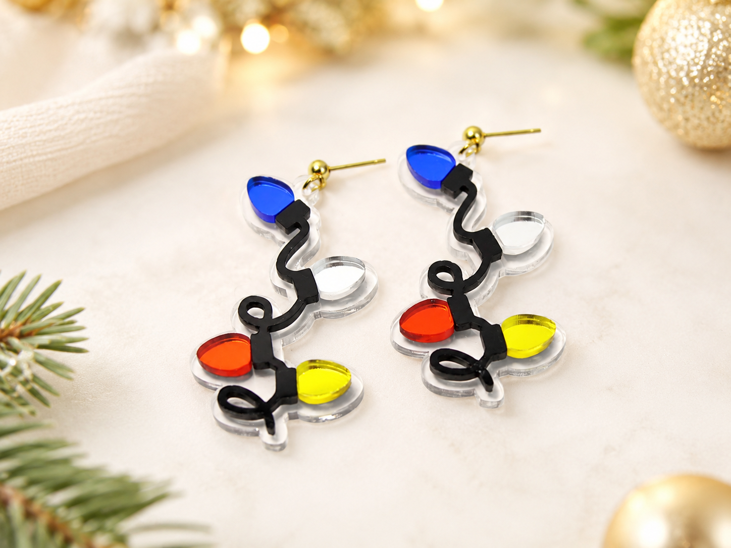 Christmas Lights Earrings • Festive Acrylic Holiday Earrings
