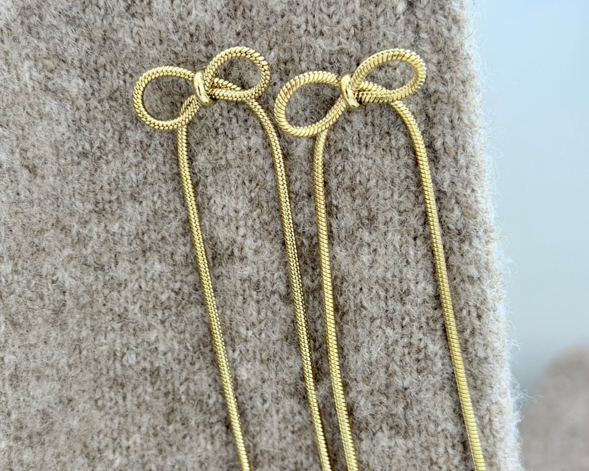 Gold Rope Bow Drop Earrings – Long Elegant Dangle Earrings | Olexia Creations