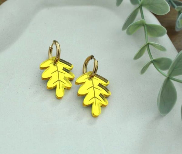Gold Oak Leaf Earrings • Autumn Earrings • Acrylic Fall Jewelry