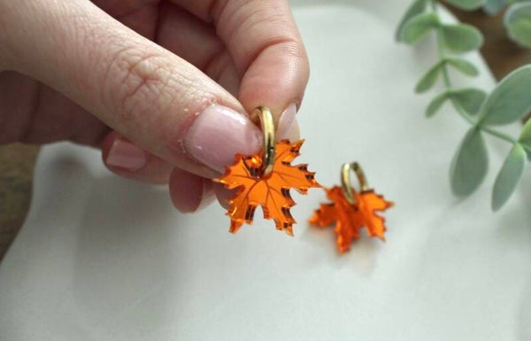 Autumn Maple Leaf Earrings • Acrylic Fall Earrings • Orange Gold