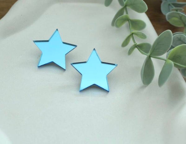 Blue Mirror Star Earrings