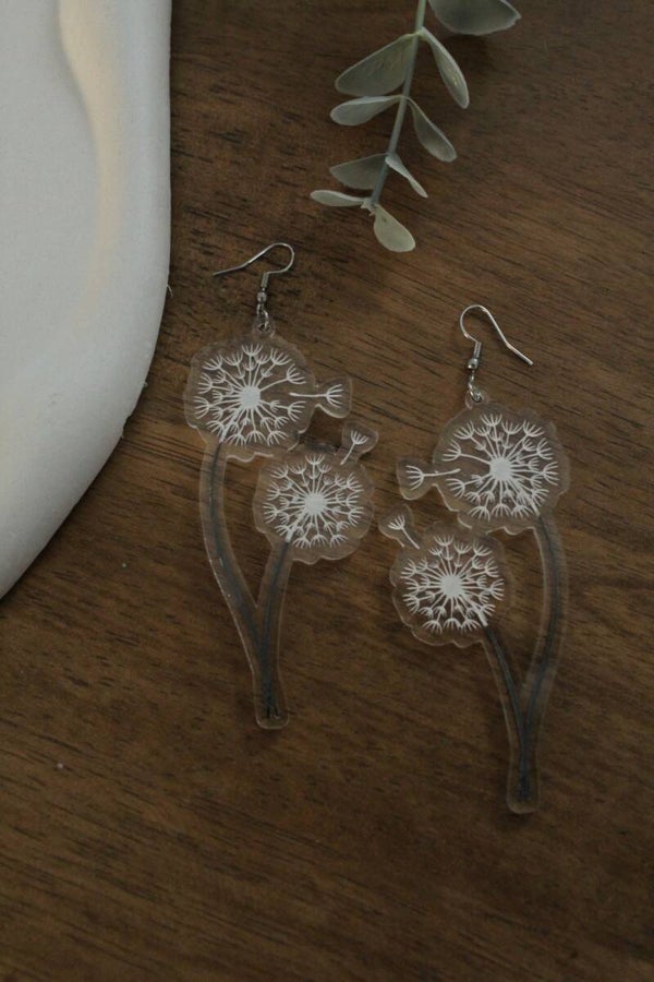 Dandelion Earrings • Clear Acrylic Statement Earrings • Make a Wish Jewelry