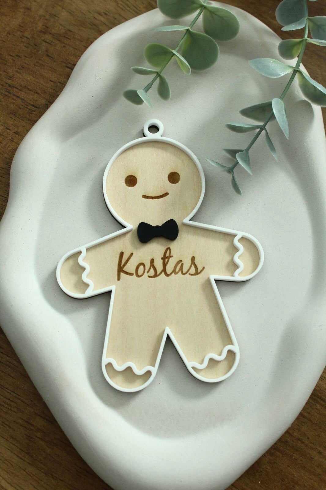 Personalized Gingerbread Boy Christmas Ornament – Custom Name Wood & Acrylic Decoration