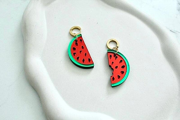 Watermelon Earrings • Summer Statement Earrings • Acrylic Fruit Hoops
