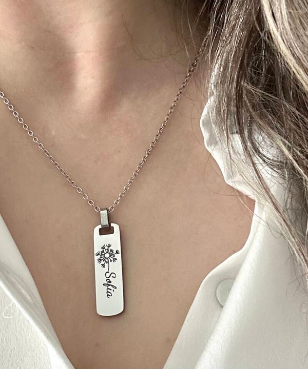 Personalized Vertical Bar Necklace • Silver Engraved Name Pendant