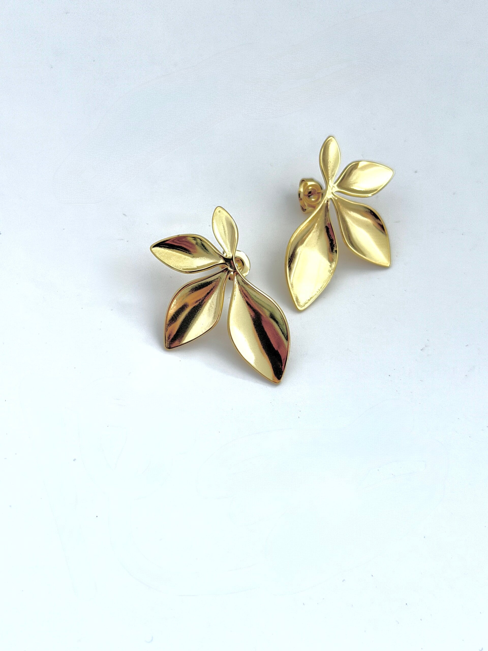 Gold Leaf Cluster Earrings – Elegant Modern Statement Studs | Olexia Creations