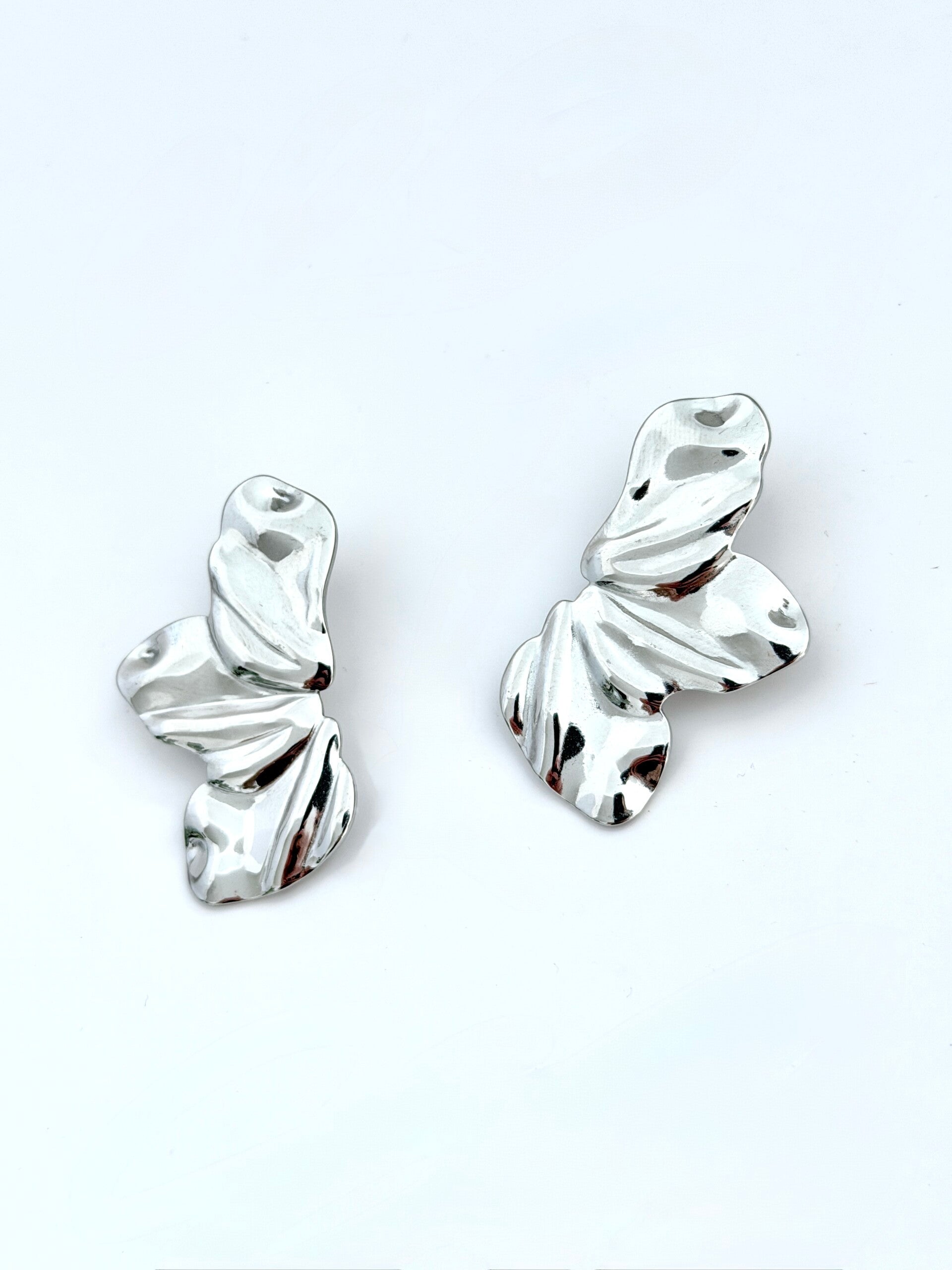 Silver Statement Earrings – Abstract Modern Metal Studs | Olexia Creations
