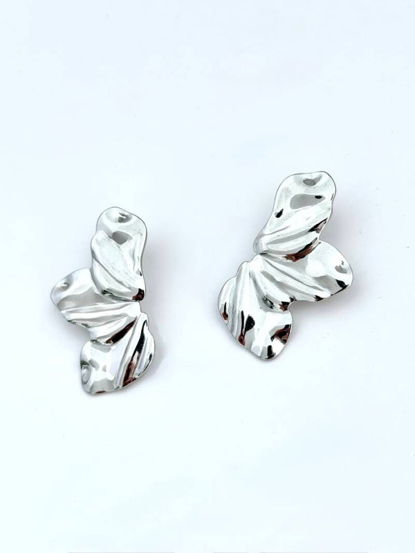 Silver Statement Earrings – Abstract Modern Metal Studs | Olexia Creations