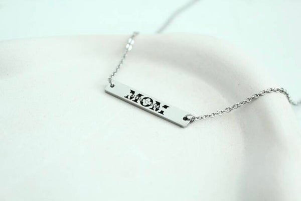 Personalized MOM Bar Necklace • Engraved Name Kids Necklace • Mother’s Day Gift • Stainless Steel