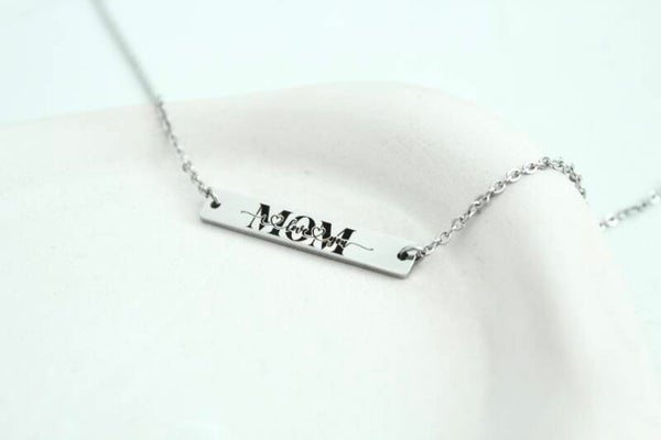 MOM Bar Necklace • I Love You Engraved Necklace • Gift for Mom • Stainless Steel