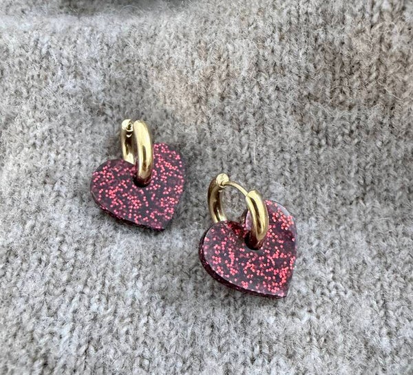 Red Glitter Heart Hoop Earrings – Romantic Valentine’s Day Jewelry Gift
